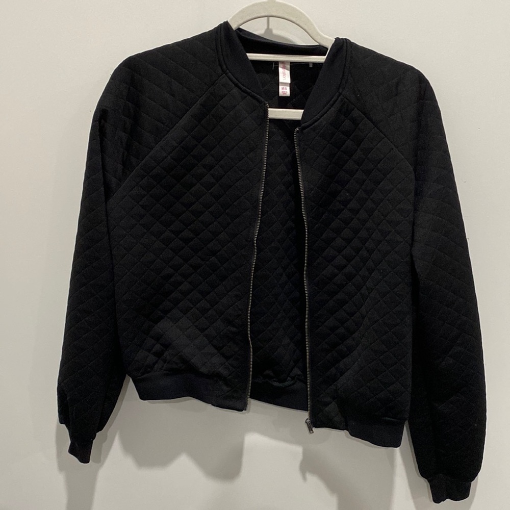 Black Quilted Bomber Jacket